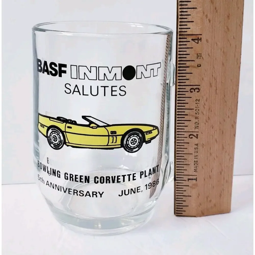 Vintage 1986 Corvette‎ Plant 5th Anniversary Glass Mug Bowling Green, KY 10 oz